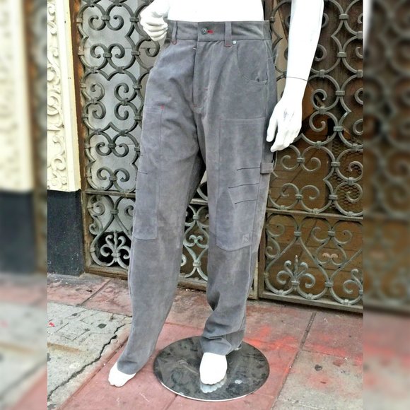 Men’s Davoucci Grey Tiny Corduroy Genuine Suede Leather Pants - Picture 5 of 10